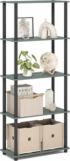 Furinno Turn-N-Tube Storage Shelves, 5-Tier Book Shelf, Corner Shelf, Toolless Open Shelves, for Organization and Storage, Living Room, Garage, Home Office, Sage Green