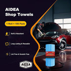 AIDEA Blue Shop Towels-2 Roll, All-Purpose Microfiber Blue Shop Towels, Lint-Free Cleaning Rags Microfiber Cloth, Reusable Paper Towels for Automotive, Mechanic, Workshops, House, Kitchen-11×9"
