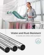 SONGMICS Clothes Drying Rack, with Sock Clips, Metal Laundry Rack, Foldable, Space-Saving, Free-Standing Airer, with 2 Height-Adjustable Gullwings, Indoor Outdoor Use, Silver and White ULLR052W01