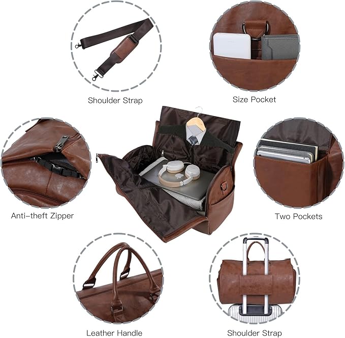 seyfocnia Convertible Travel Garment Bag,Carry on Garment Duffel Bag for Men Women - 2 in 1 Hanging Suitcase Suit Business Travel Bag