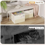 NestOrganix 2 Pack Shoe Organizer for Closet, Large Shoe Box Storage Containers, Foldable Shoe Storage Organizer Box Bin with Adjustable Dividers and Clear Cover, Space Saving Shoes Holder, Beige