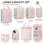 10 Set Compression Packing Cubes for Travel Essentials Women Mom,Compressible Expandable Packing Cubes for Suitcase,OlarHike Luggage Organizer Bags for Travel,Handy Helper for Organizing Clothes(Pink)