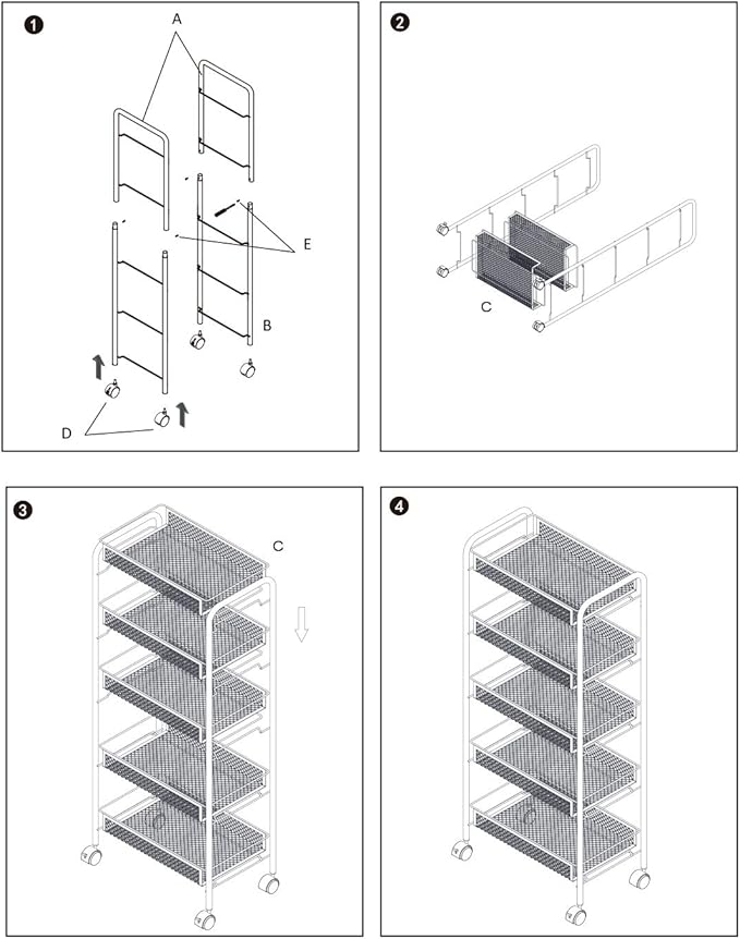 JANE EYRE 5-Tier Rolling Utility Storage Rack Cart on Wheels, Trolley Craft cart, Multi-Purpose Organizer Shelf, Black