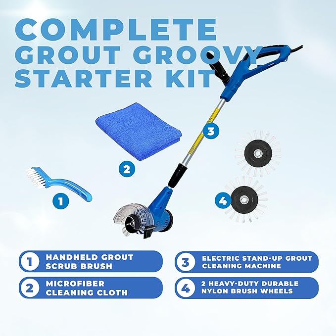 Electric Stand-Up Lightweight Grout Cleaning Machine – Easy-to-Use Tile Grout Cleaner for Deep Cleaning Kitchen Floors, Bathrooms & Tile Surfaces | Powerful Electric Floor Scrubber Tool (Original)