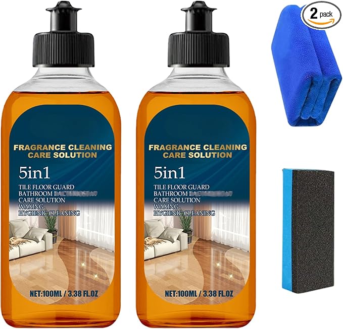 2PCS 5 In 1 Floor Cleaner, 2026 New 5 In 1 Fragrance Cleaning Care Solution, For Hardwood Floors, Natural Shine For Mopping Home, Kitchen And Bathroom(Sponge*1+Cloth*1)