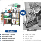 T3 Garden Tool Organizer（With 6 Shelves and 3 PP Panel）Heavy Duty Garage Tool Storage for Yard，Shed and Lawn，Freestanding Tool Organizers and Storage UP to 80 Tools，Black with Anti-Tip Device