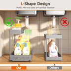 3 Pack Multi-Purpose Under Sink Organizers and Storage, 2027 L-Shaped Pull Out Cabinet Organizer for Bathroom & Kitchen, Under Cabinet Organizer with Hooks Hanging Cup, Grey, Elevated