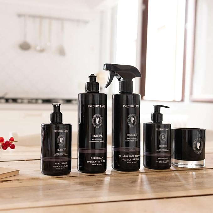 Signature Set, Includes All Purpose Cleaner, Dish Soap, Hand Wash, Hand Cream, & Scented Candle, Highrise