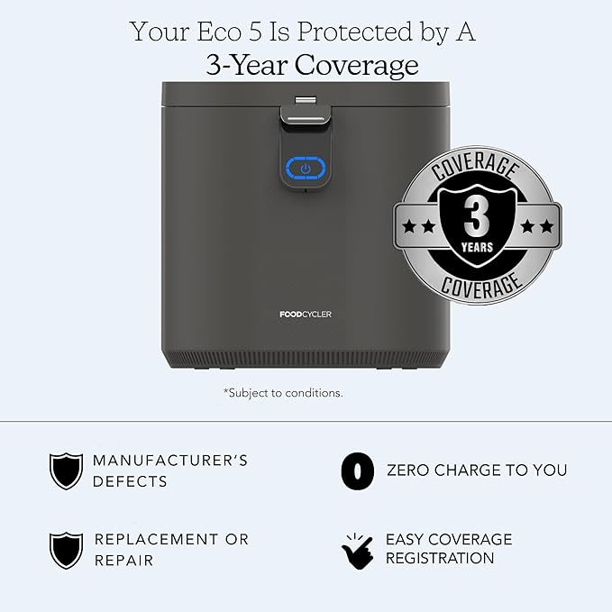 Food Cycler Eco 5 Award-Winning Kitchen Food Recycler | Indoor Composter Bin Alternative | Electric Countertop Food Disposer with Odorless 5L Indoor Food Waste Bin for Easy Waste Management | Grey
