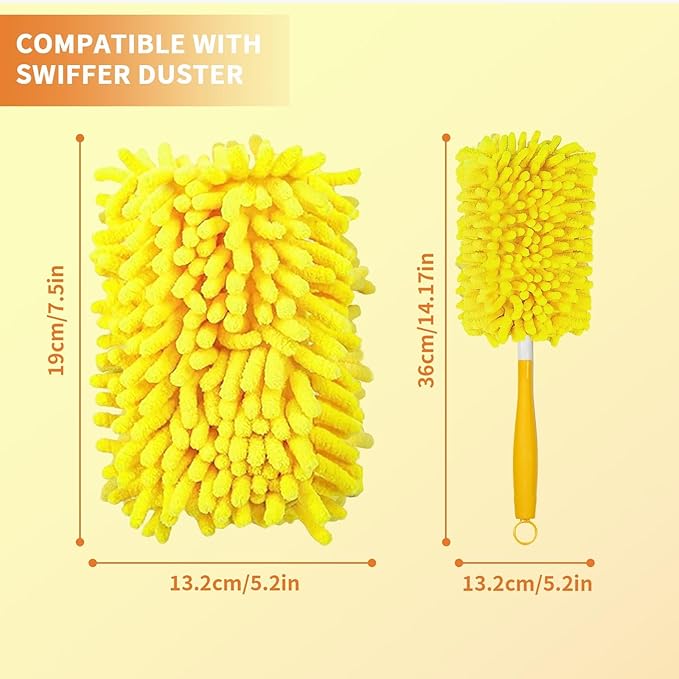 Reusable Duster Refill Compatible with Swiffer Hand Duster - 360 Heavy Duty Microfiber Duster Refills - 4 Pack for Ceiling Fans, Furniture, and Electronics (Yellow,Handle is Not Included)