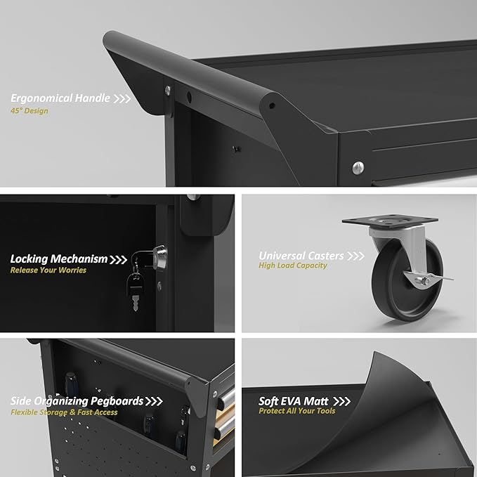 5-Tier Rolling Tool Cart on Wheels, Tool Storage Organizer for Mechanic, Heavy Duty Utility Cart with Drawers, Pegboards, Locking System, Suitable for Garage, Workshop, Warehouse