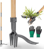 Weed Puller Stand-Up Weed Puller Tool with Long Handle & 4-Claw Steel Head Manual Weed Remover Tool for Lawn and Garden (Bamboo)