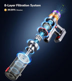 Cordless Vacuum Cleaner, 550W 48Kpa 70 Mins Vacuum Cleaners for Home, Self-Standing Stick Vacuum with Touch Screen, Wall Dock, Anti-Tangle Rechargeable Vacuum for Pet Hair Carpet Hardwood Floor