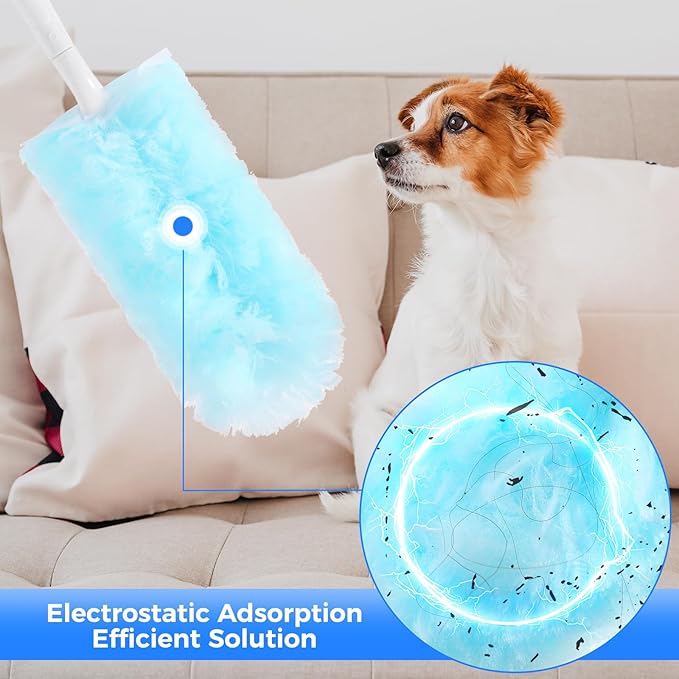 30 PCS Disposable Dusters Refills, 360 Degree Microfiber Duster Refills Kit with Extended Handle, Electrostatic Disposable Duster for Cleaning (1 Long Handle + 1 Short Handle + 30 Refills)