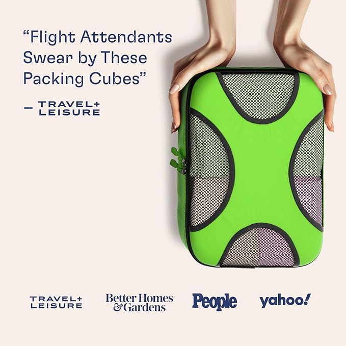 Shacke Premium 5 Packing Cubes Set - Lightweight Mesh Travel Luggage Organizers with Laundry Bag, 5-Piece Suitcase Storage System (Green Grass)