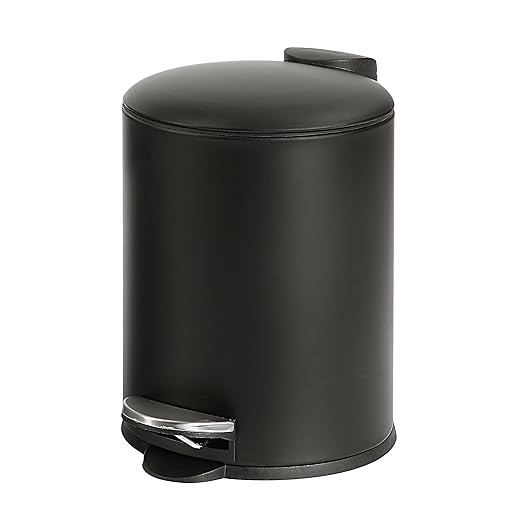 SunnyPoint 3L (0.8 Gallon) Mini Trash Can with Lid – Small Step-On Garbage Bin, Slow-Close & Removable Inner Bucket – Compact for Bathroom, Office, Bedroom, RV, Dorm, Under Sink (BLK)