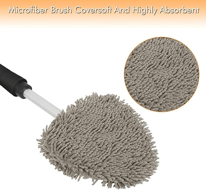 JOYFUL&HOPEFUL Car Windshield Cleaning Tool, Car Inside Window Cleaner Tool with Extendable Handle, 3pc Microfiber and 2pc Chenille, Car Interior Cleaner Tool Anti Fog, Streaks Free
