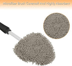 JOYFUL&HOPEFUL Car Windshield Cleaning Tool, Car Inside Window Cleaner Tool with Extendable Handle, 4pc Microfiber and 2pc Chenille, Car Interior Cleaner Tool Anti Fog, Streaks Free