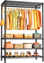 Ulif H4 Plus Portable Closets, 4-Tier Clothes Garment Rack for Bedroom and Cloakroom, Metal Clothing Storage and Organizer Wardrobe System, 45" W x 14" D x 76.4" H, Load 522lbs, Black