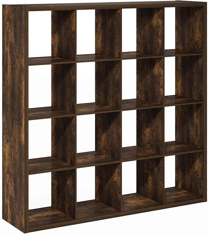 Furinno Cubicle Open Back Decorative Cube Storage Organizer, 16-Cube, Amber Pine