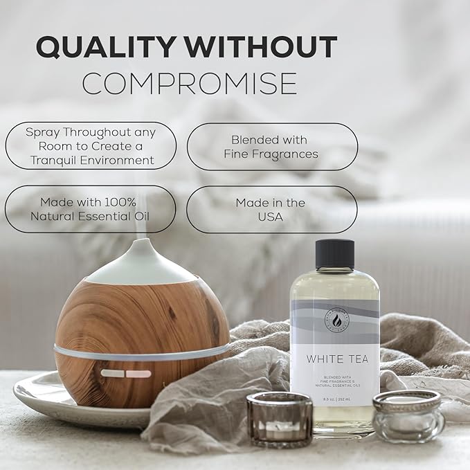 Aroma Country White Tea Diffuser Oil - Luxury Essential Oils for Diffuser Refill & Air Freshener Room Spray, Long-Lasting, Natural Home Fragrance and Hotel Scent for Diffusers & Machines (8.5 Fl Oz)