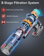 S8 Cordless Vacuum Cleaner, 600W 48Kpa 65mins Stick Vacuum Rechargeable, Wireless Lightweight Handheld Vacuum Cleaners for Home Pet Hair Carpet Hardwood Floor Car