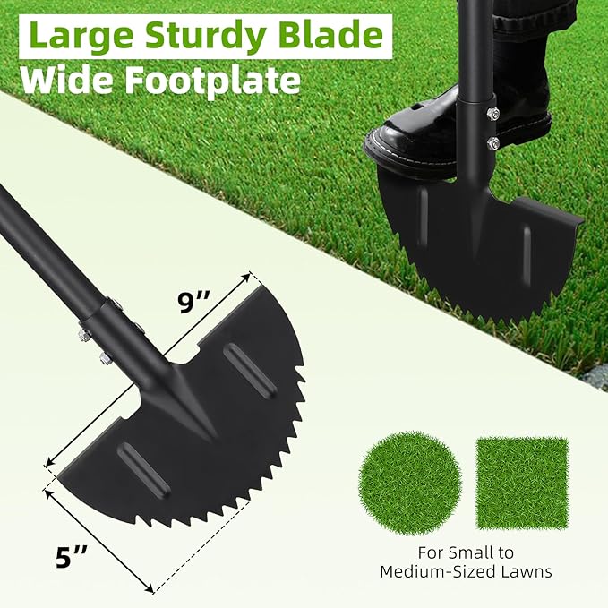 Edger Lawn Tool, Heavy Duty 49 Inch Border Edger with Half Moon Sharp Blade, T-Grip, Wide Footplate, Saw Tooth Rustproof Manual Lawn Edger for Landscaping, Yard,Garden, Sidewalk, Flower Beds