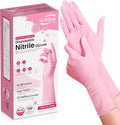 Disposable Nitrile Dishwashing Gloves, Extended 12 Inches Cuff, 6-mil, Cherry Blossom Cleaning Gloves, Latex-Free