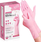 Disposable Nitrile Dishwashing Gloves, Extended 12 Inches Cuff, 6-mil, Cherry Blossom Cleaning Gloves, Latex-Free
