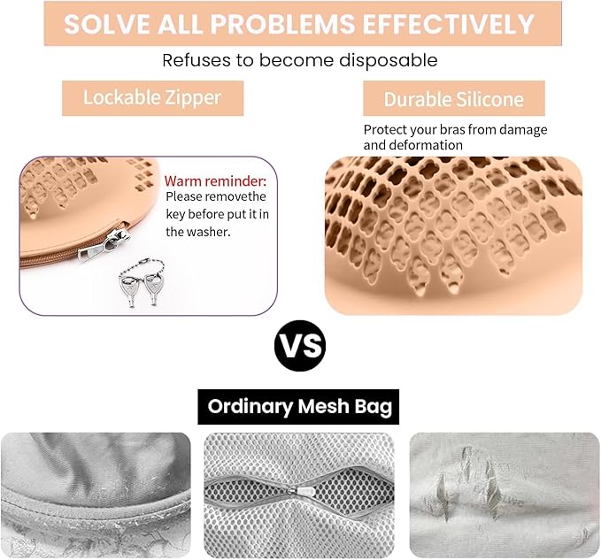 Bra Laundry Bag for Delicates, Machine Mesh Laundry Bags, Lingerie Protector for Bras, 2025 Upgrade No-Fallout Design - Lockable Zipper & 2 Keys for Bras, Underwear, Fits A-38DD Cup