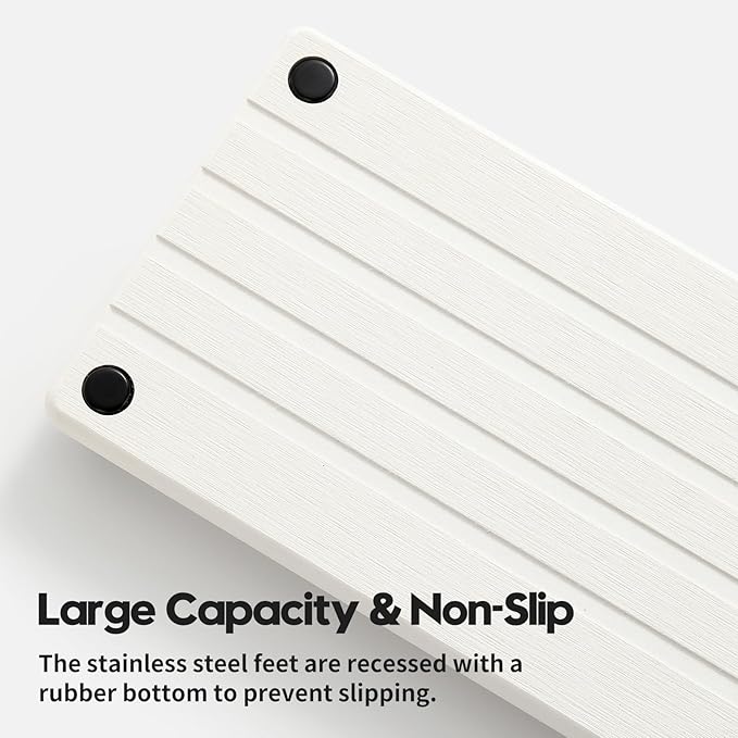 Instant Dry Sink Caddy Kitchen Sink Organizer, Quick Drying Stone Tray Diatomite Sponge Holder Soap Dish, Bathroom Countertop Fast Dry Water Absorbing Vanity Rack, White, 12" x 5"