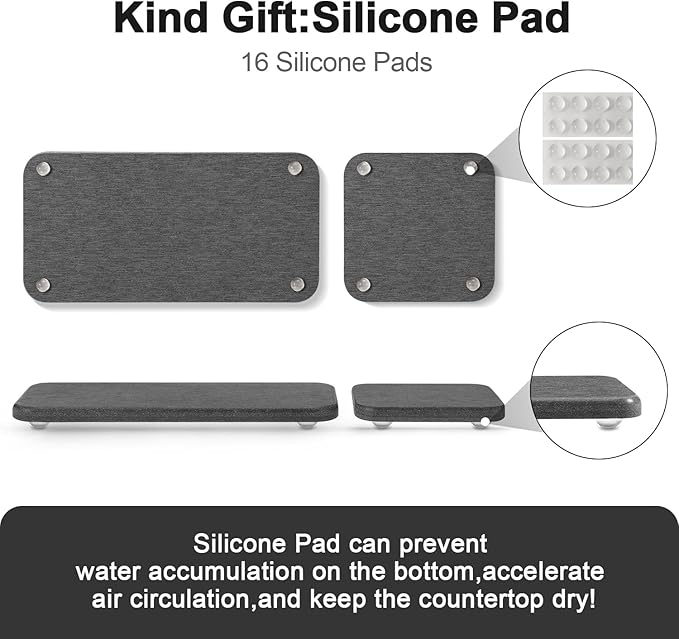 Water Absorbing Stone Tray for Sink | Quick Drying Diatomaceous Earth Coasters | Soap Dish Holder & Toothbrush Holder for Bathroom Counter | Hand Soap & Plant & Toiletries | Dark Grey 4-Pack
