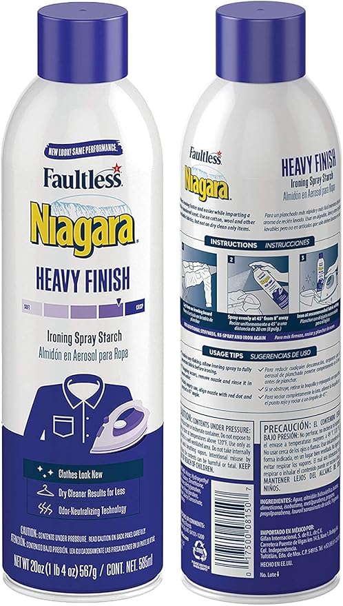 Heavy Starch Spray (20 oz, 6-Pack) - Niagara Heavy Finish Liquid Starch: Iron Aid Spray Pack for Clothes & Fabrics
