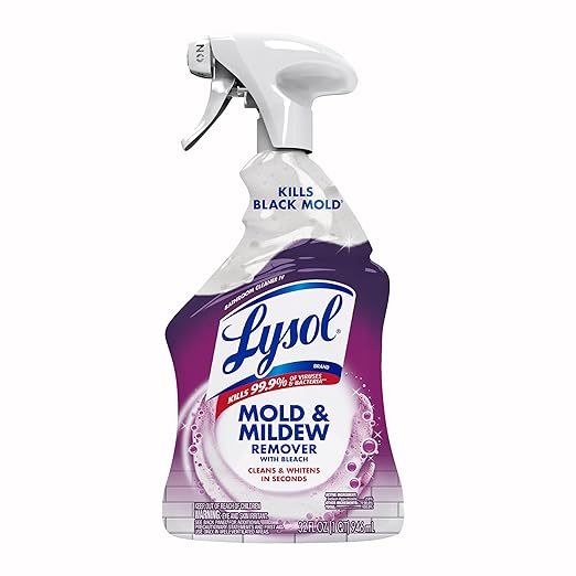 Lysol Mold & Mildew Remover Spray, Bathroom & Shower Cleaner, Disinfectant Spray, Stain Remover with Bleach, Tough on Black Mold, Multipurpose Cleaner for Home and Kitchen, 32oz