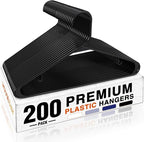 HOUSE DAY 200 Pack Plastic Clothes Hangers, Commercial Bulk Shipment for Business, Sturdy Durable Lightweight Hangers Black Ideal for Retail Dry Cleaners Warehouses, Save Cost & Warehouse Space