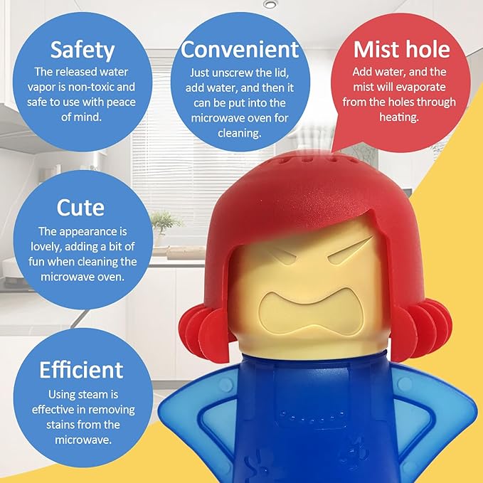Microwave Cleaner Microwave Oven Cleaner High Temperature Steam Cleaning Equipment Tool Fridge Deodorized Easily Crud Steam Cleans Add Vinegar and Water Angry Mama (Blue)