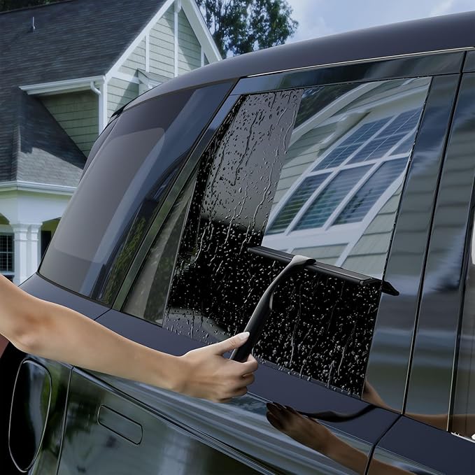 Stainless Steel Shower Squeegee for Glass Doors, Multi-Purpose Squeegee for Shower Glass, Bathroom and Car Windows, Squeegee with Adhesive Hook-10”, Black