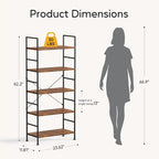 HealSmart 5 Tier Bookshelf, Free Standing Book Shelf Home Office Bookcase Shelf Storage Organizer for Bedroom, Living Room, Bathroom, Office, Balcony, Rustic Brown