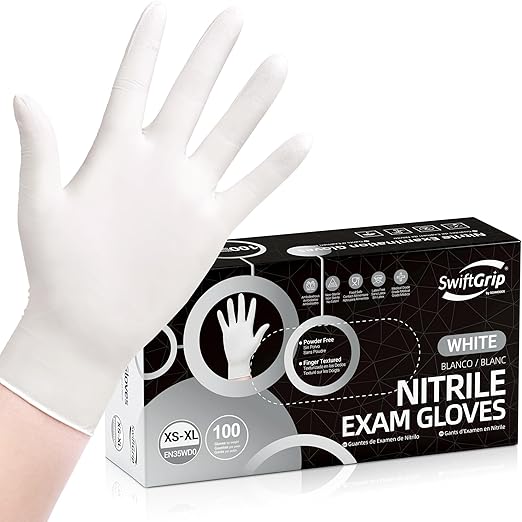 Disposable Nitrile Exam Gloves, 3-mil, Small, Box of 100, White Nitrile Gloves Disposable Latex Free for Medical, Cleaning, Cooking & Esthetician, Food-Safe, Powder-Free, Non-Sterile