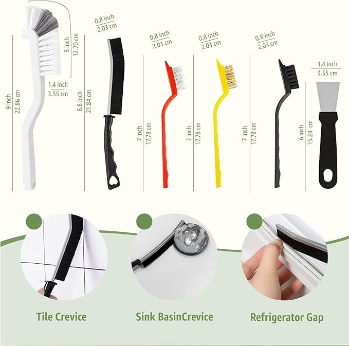 Inmorven 11 Pcs Crevice Cleaning Brush Set, Multi-Purpose Hard Bristle Brushes for Deep Cleaning Kitchen, Bathroom, Grout, Sink, Cup, Teapot, Bottle, Blender, Corners, Tight Spaces