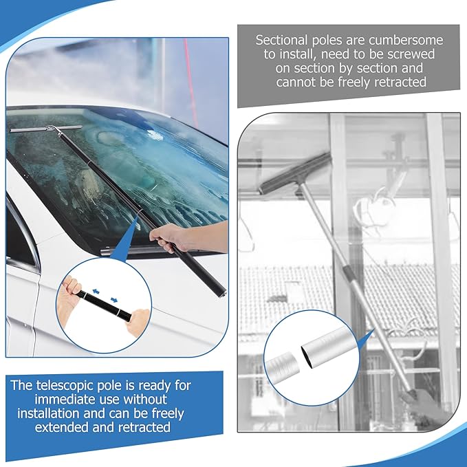 17'' - 62'' Metal Squeegee with Extension Pole for Window,Glass Door,Mirror, 12'' Wide Telescopic Shower Squeegee Cleaner with Long Handle for Cleaning Tile Wall,Floor,Bath,Car Windshield,Solar Panel