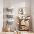 Hanging Baskets for Organizing,3-Tier Woven Cotton Wall-Mounted Storage Organizer Bag Decorative,Kitchen,Living Room,Bedroom,Nursery
