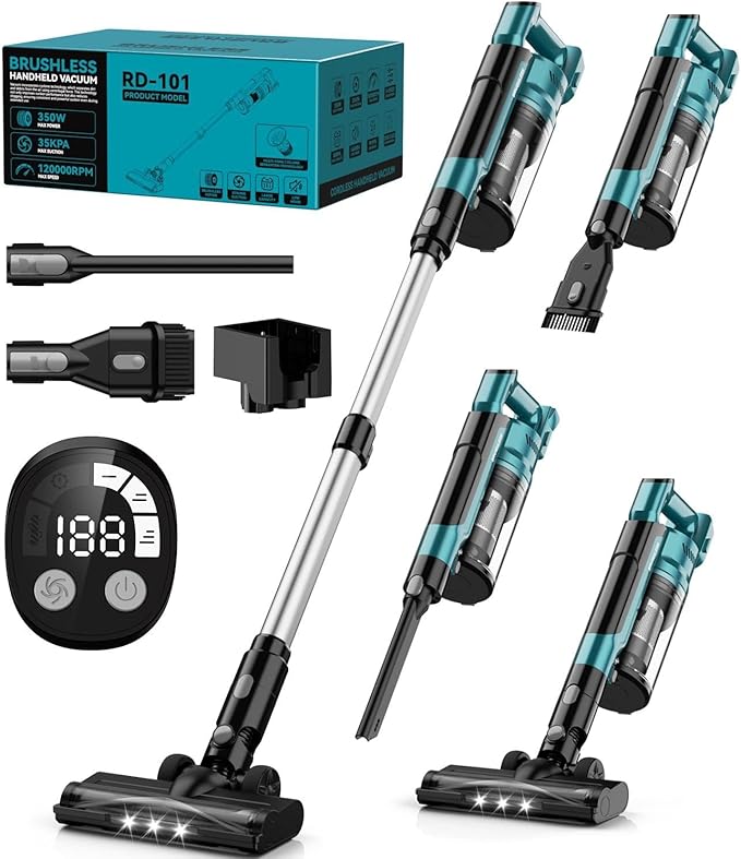350W Cordless Vacuum Cleaner for Makita 18V Battery, 35kPa Brushless Lightweight Stick Vacuum with 3 Mode Suction, 6 in 1 Stick Vacuum Cleaner with HEPA for Floor, Carpet, Car (Battery Not Included)
