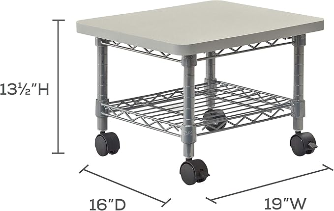 Safco Onyx Rolling Cart Printer Stand, Under-Desk Mobile Utility Table for Home Office with Steel Shelf, Gray