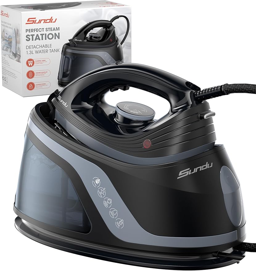 Sundu Steam Iron,40g/min Continuous Steam,44 OZ Removable Tank,Built-In Pump,Ceramic baseplate,Iron Lock For Easy Carry, Steamer Ideal For Home Use