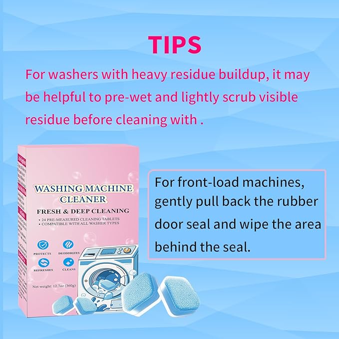 24-Pack Washing Machine Cleaner Tablets HE Front Load and Top Load Compatible Descaler Pods for Laundry Tub, Drum and Gasket Septic Safe, Fresh Scent (1-Year Supply)