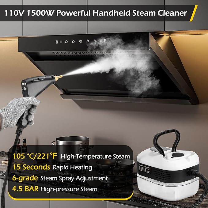 Dyna-Living Steam Cleaner 1500W Handheld Steamer for Cleaning 221℉ High-Temp Portable Car Steamer Cleaner, Intelligent Touch Panel & Spray Gun Control, Steamer Cleaner for Car