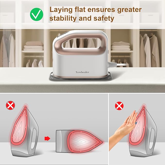 Newbealer Smart Steam Iron for Clothes - 1200W Professional-Grade Turbocharged 3 Steam & 3 Dry Heat Modes, 45s Heat-Up, 6oz Tank, Auto-Off, Nonstick Ceramic Soleplate for Home, RV & Hotel (Gold)