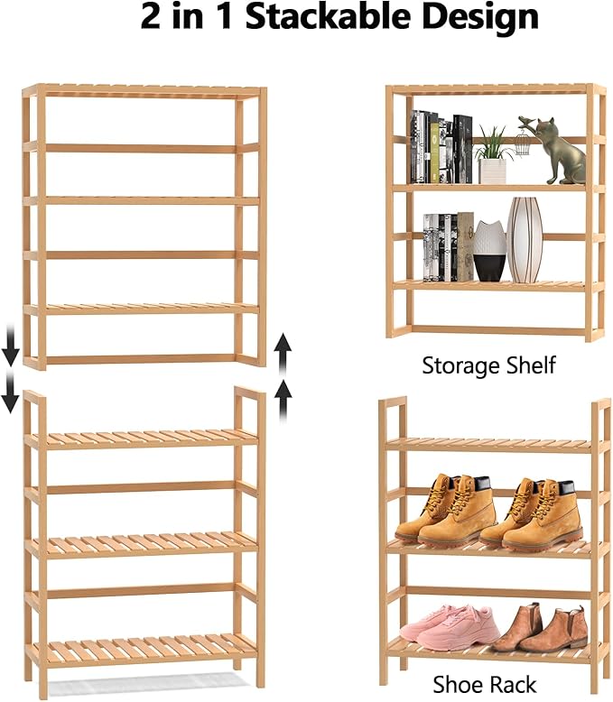 VASMIA 6-Tier Bamboo Shelf,Bamboo Storage Shelving Unit,Tall Bookcase with Adjustable Shelves,Multipurpose Storage Display Shelf for Bathroom, Living