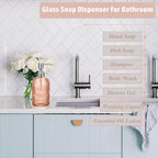 14Oz Amber Soap Dispenser Bathroom, Clear Glass Hand Soap Dispensers with Stainless Steel Pump, Refillable Dish Soap Dispenser for Kitchen, Countertop Soap Dispensers